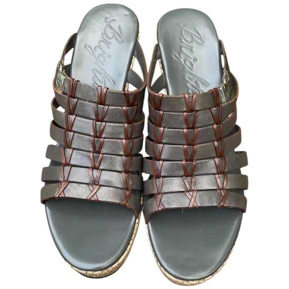 Brighton Denali Wedge Slide Sandal Women’s Size 8 Gray Brown Strappy Leather - Picture 15 of 16